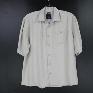 Trust Shirt Mens 2XL Beige Linen Blend‎ Short Sleeve Button Up Pocket Casual